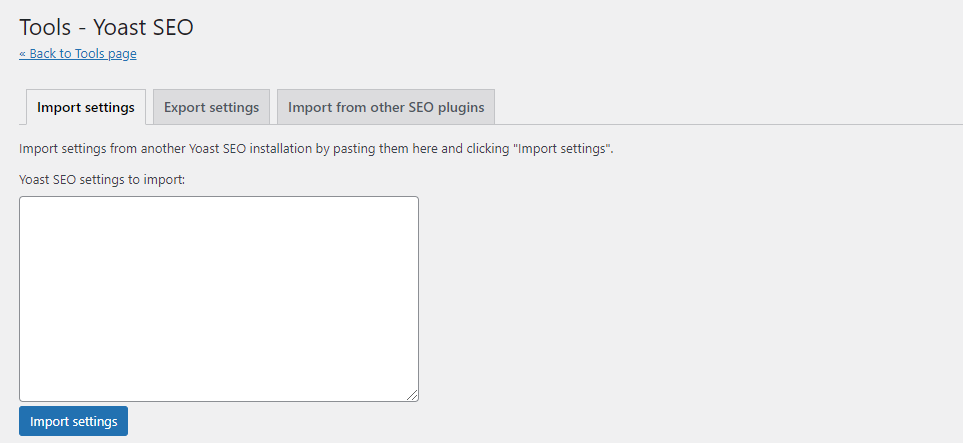 Yoast SEO Settings to import